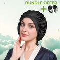 Aurenza Shop Sleep Upgrade Bundle featuring a silk bonnet and snoring noise cancellation plugs on a white background.