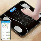 Aurenza Shop smart digital scale with LED display showing weight up to 400 lbs on a clean bathroom floor.