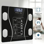 Aurenza Shop smart digital scale with LED display showing weight up to 400 lbs on a clean bathroom floor.