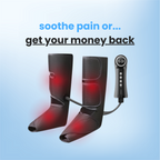 Aurenza Therava™ Air Compression Leg Massager with Heat, black device wrapping around legs for relaxation and muscle relief.