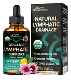 USDA Organic lymphatic drainage supplement by Aurenza Shop featuring echinacea, elderberry, and dandelion in capsule form.