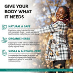 USDA Organic lymphatic drainage supplement from Aurenza Shop with echinacea, elderberry, and dandelion in a supplement bottle.