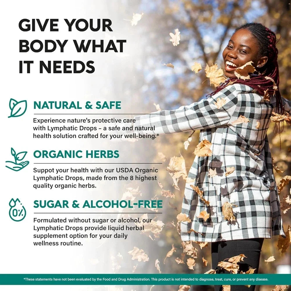 USDA Organic lymphatic drainage supplement from Aurenza Shop with echinacea, elderberry, and dandelion in a supplement bottle.