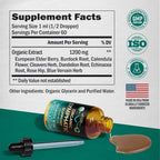 USDA Organic lymphatic drainage supplement by Aurenza Shop with echinacea, elderberry, and dandelion capsules on a white background.