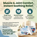 Warming Herbal Massage Gel with ginger and herbal extracts by Aurenza Shop, showing the gel in a clear container with herbal ingredients.