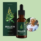 Zileva Mullein and Chlorophyll supplement in a clear glass bottle with green leaves and mullein flowers, natural herbal health product