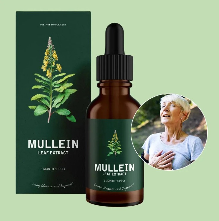 Zileva Mullein and Chlorophyll supplement in a clear glass bottle with green leaves and mullein flowers, natural herbal health product