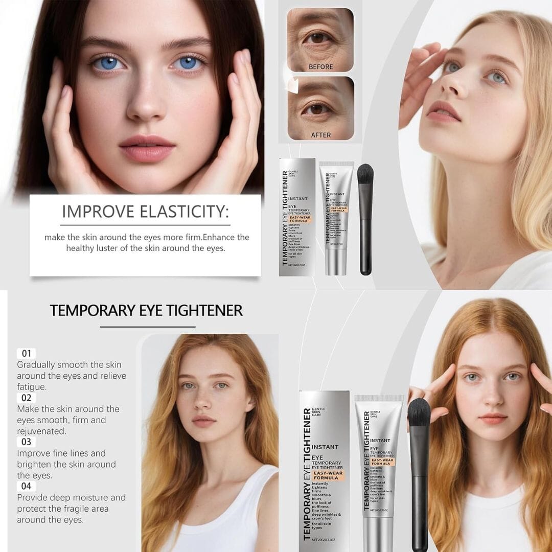 Aurenza Shop EyeGlow™ Eye Tightening Solution in a sleek container, designed for facial skin tightening and anti-aging.