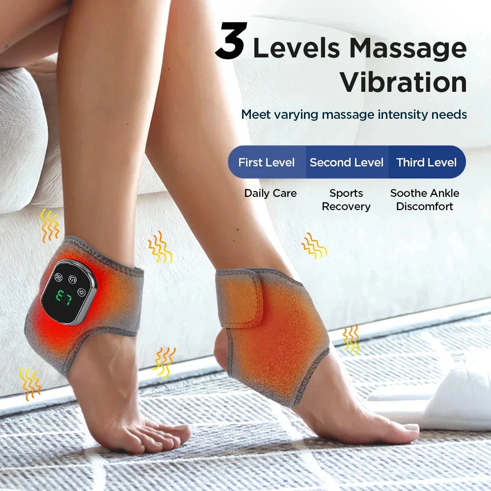Aurenza Shop gray electric foot heat massager with hot compress, vibration therapy, breathable material, for feet and ankle relief.