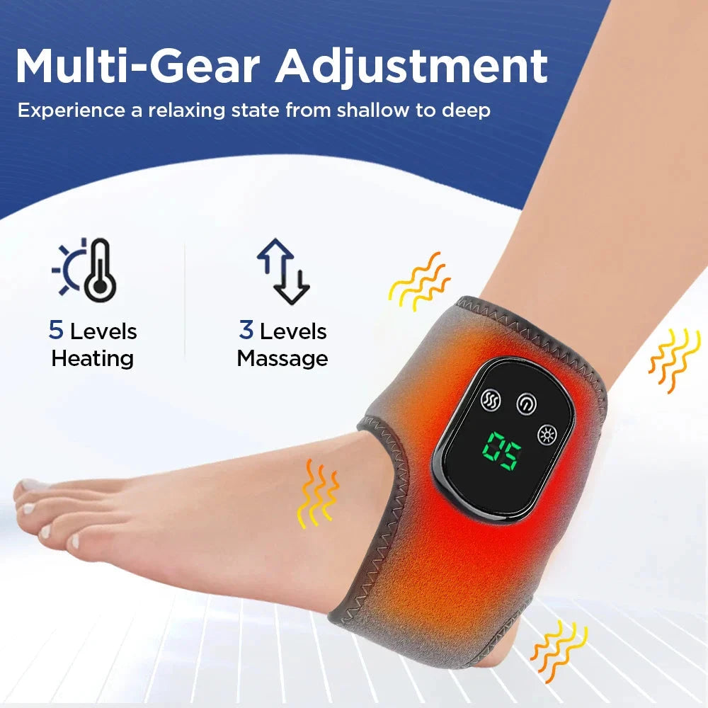 Aurenza Shop gray electric foot heat massager with hot compress, vibration, breathable material for foot and ankle joint relief.