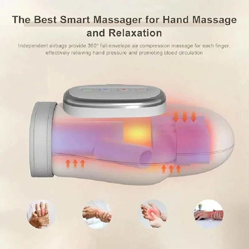 Gray Aurenza Shop cordless hand massager with airbag compression, finger and wrist relief for carpal tunnel and relaxation.