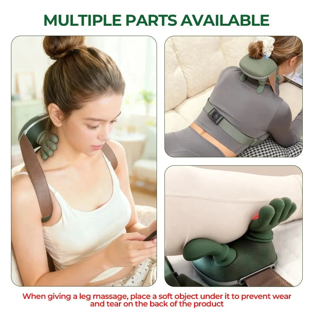 Aurenza Shop wireless neck and shoulder massager with deep kneading therapy, shown in green with ergonomic design.