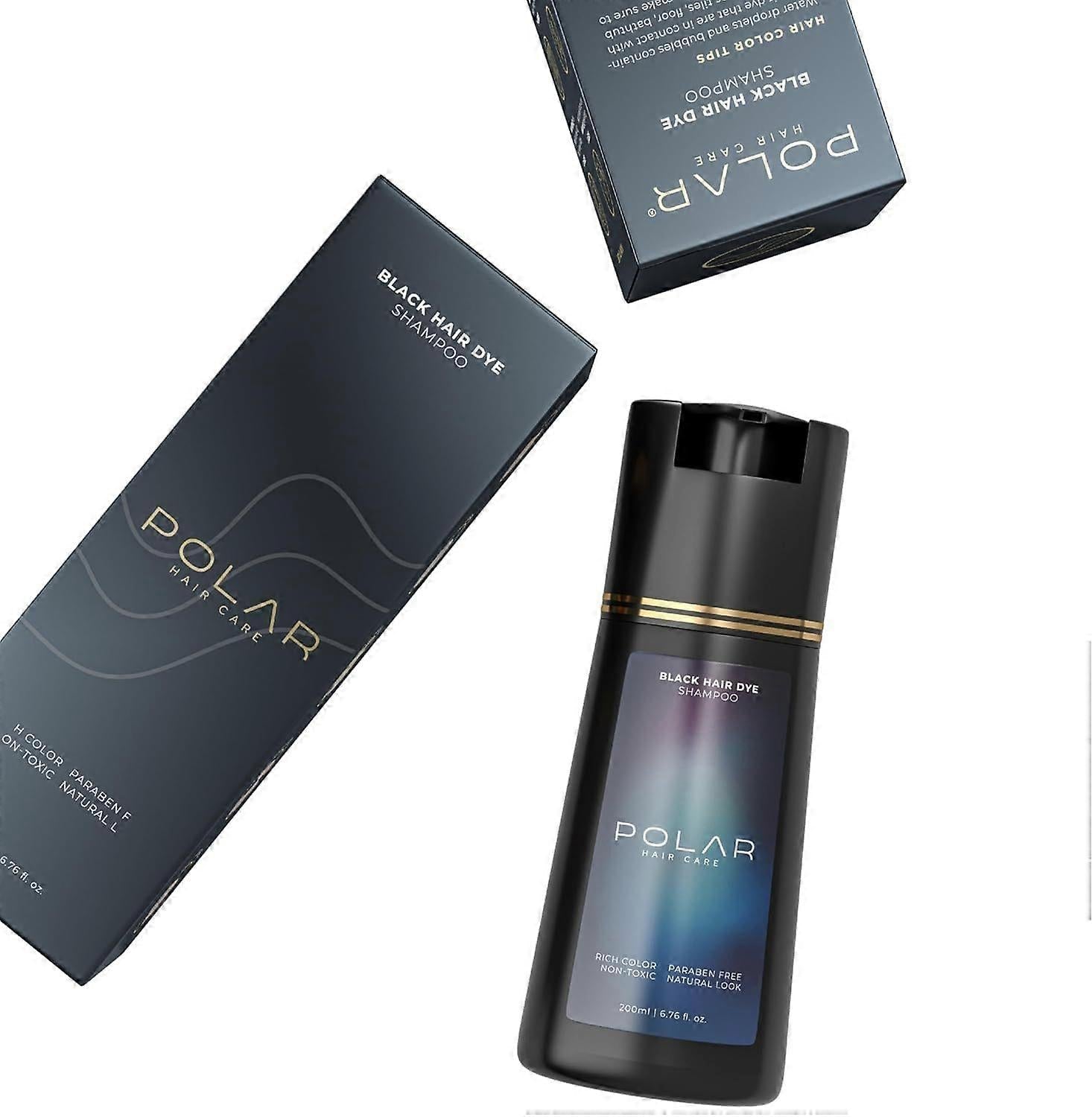Aurenza Shop Polar Hair Care Instant Black Dye Shampoo 200ml bottle with black and white label on white background