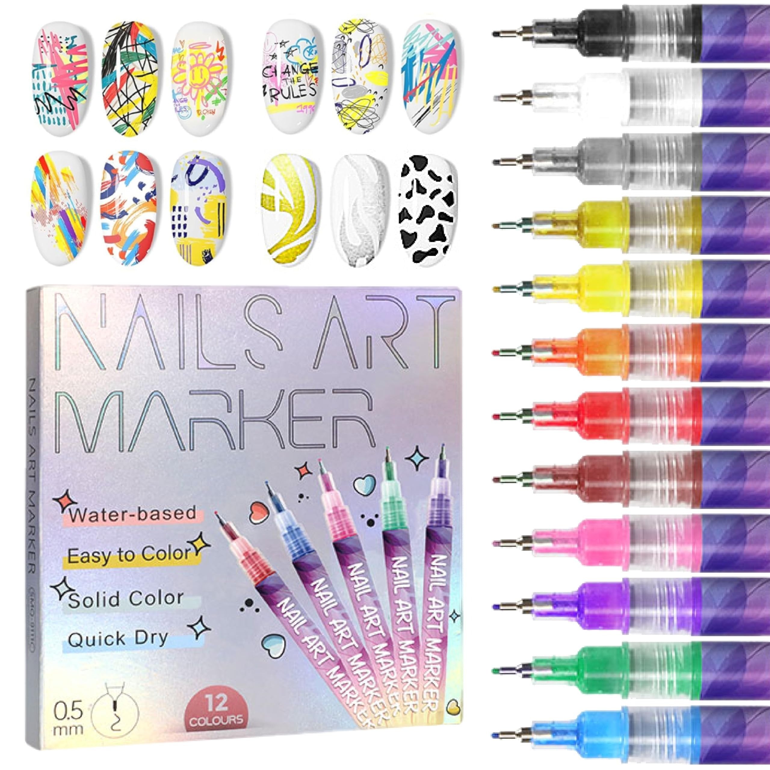 Aurenza Shop 12-color nail art pens set for detailed nail designs, perfect for beauty and manicure enthusiasts.