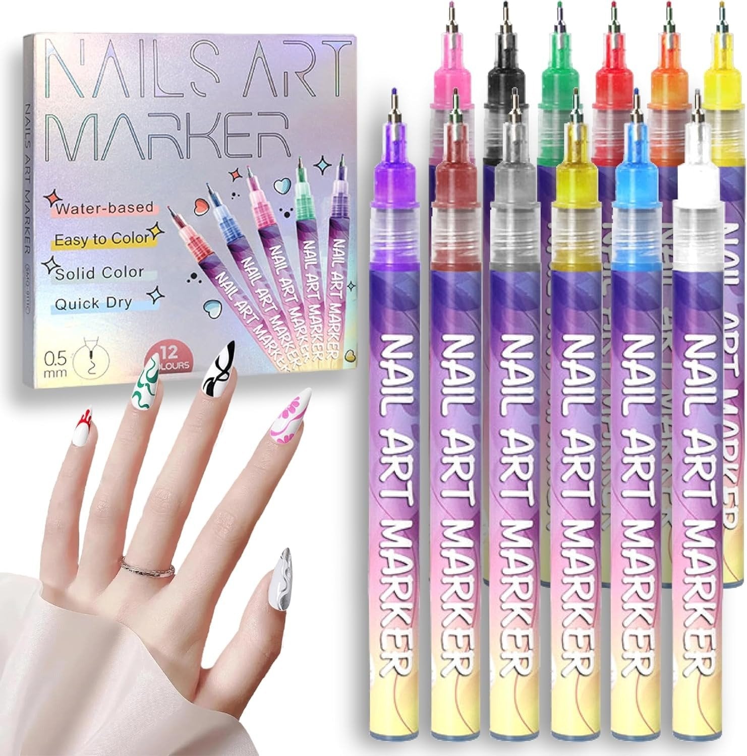 Aurenza Shop 12-color nail art pen set with vibrant pens for detailed nail designs and creative beauty looks.