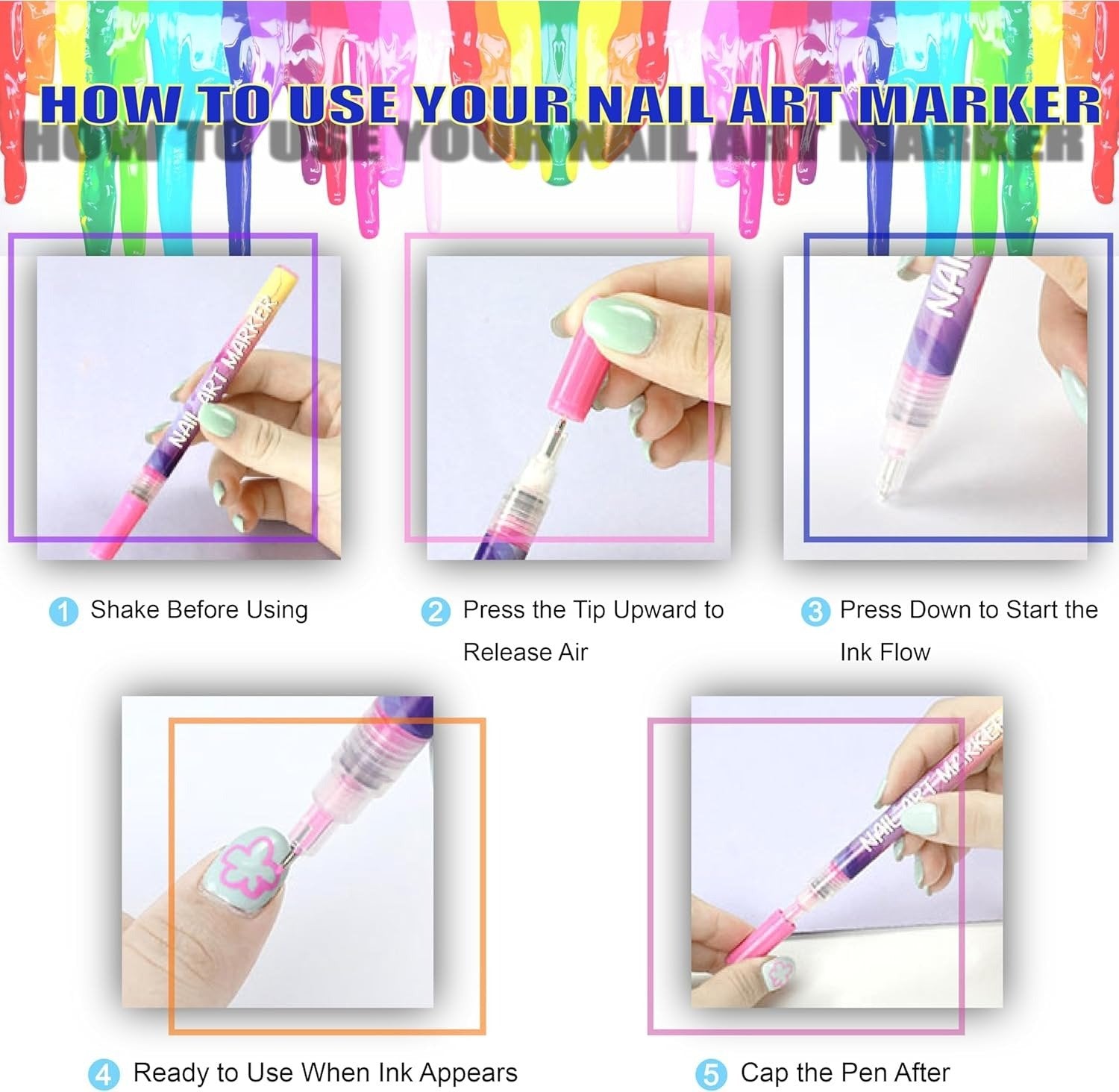 Aurenza Shop 12-color nail art pens set for detailed nail designs, featuring vibrant ink colors for creative beauty looks.