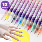 Aurenza Shop 12-color nail art pens set for creative nail designs, featuring vibrant ink colors on a sleek white background.