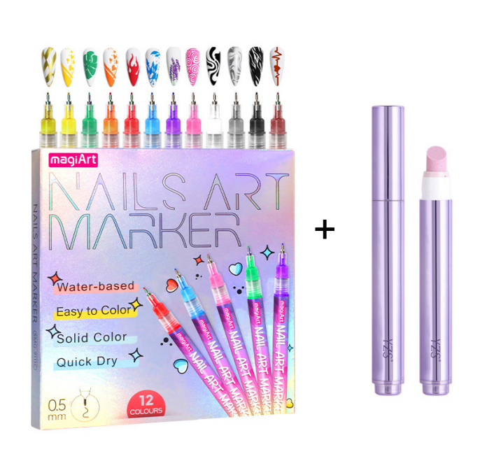 Aurenza Shop 12-color nail art pens set for creative manicure designs, featuring vibrant ink colors for detailed nail decoration.
