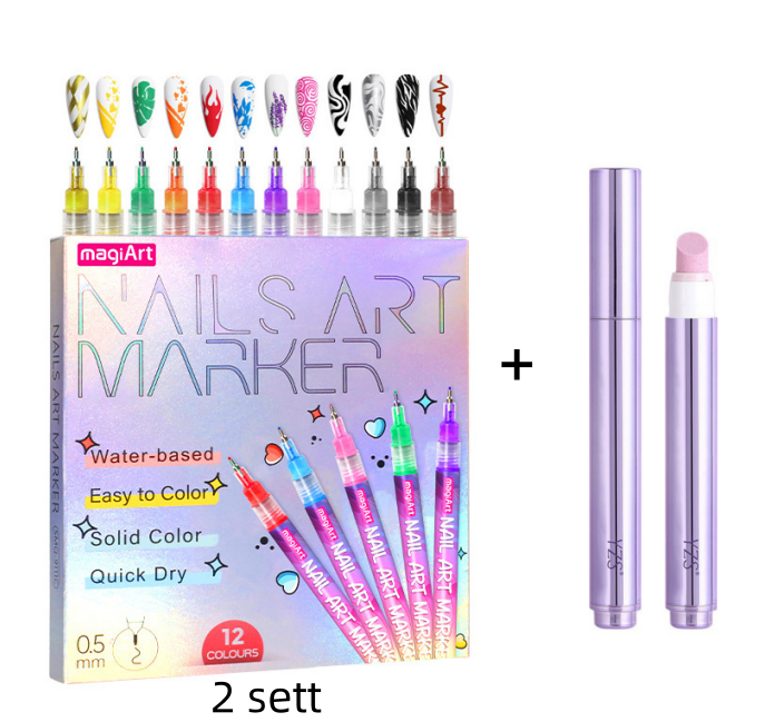 Aurenza Shop 12-color nail art pen set with vibrant brushes for detailed manicure designs, perfect for professional or DIY nail art.