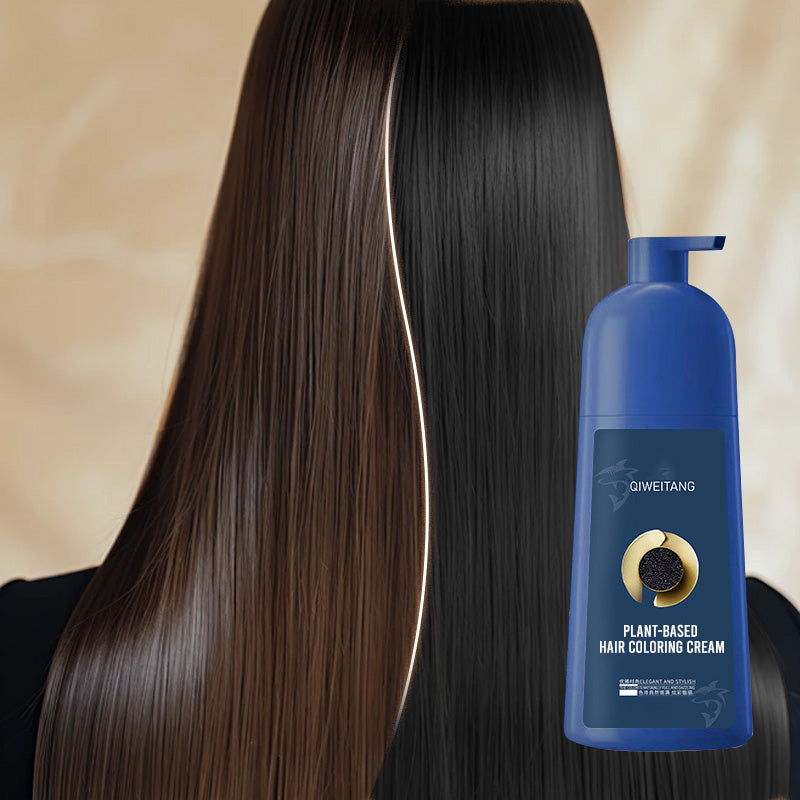 Aurenza Shop plant-based hair coloring cream in natural black, tube with black lid, showcasing healthy, vibrant hair color.