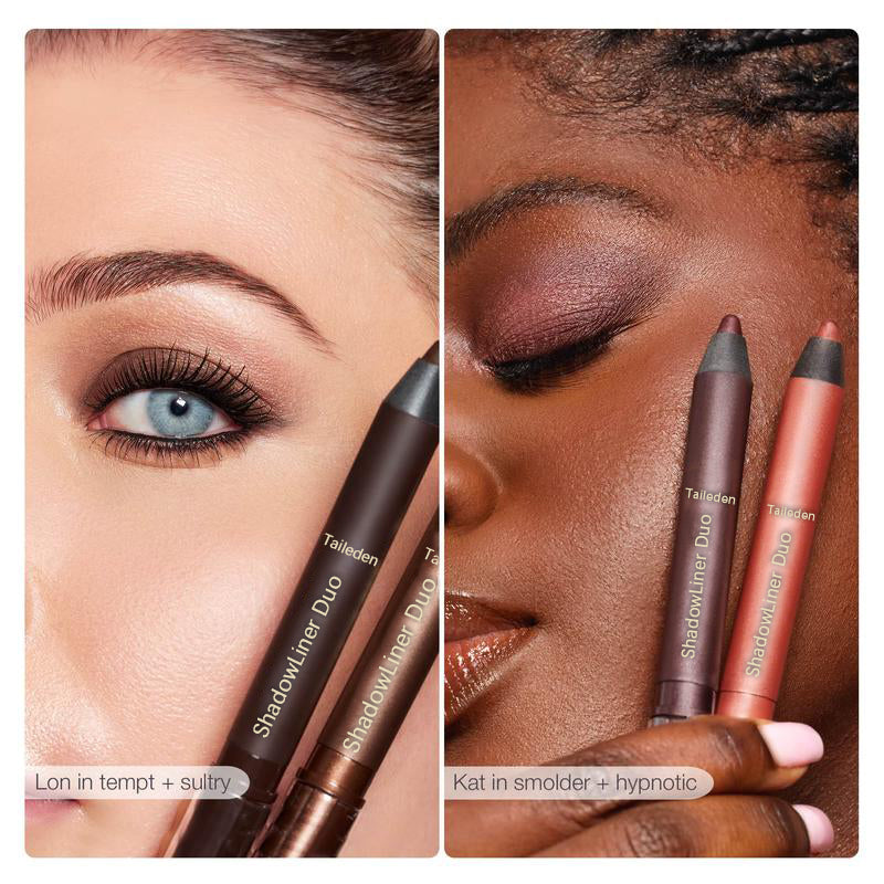 Aurenza Shop Shadow Liner 2-in-1 Eyeliner and Eyeshadow sticks in four shades, showcasing versatile eye makeup for a bold look.