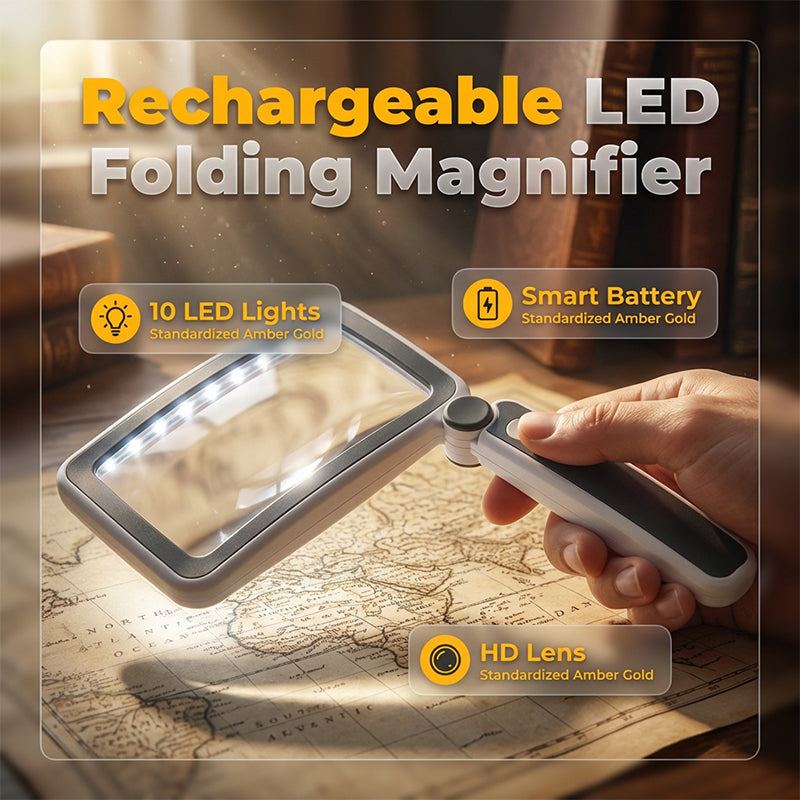 Agray folding handheld magnifying glass with built-in light for reading, designed for houseware and kitchen use.
