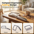 Gray folding handheld magnifying glass with built-in light, ideal for reading and detailed household tasks.