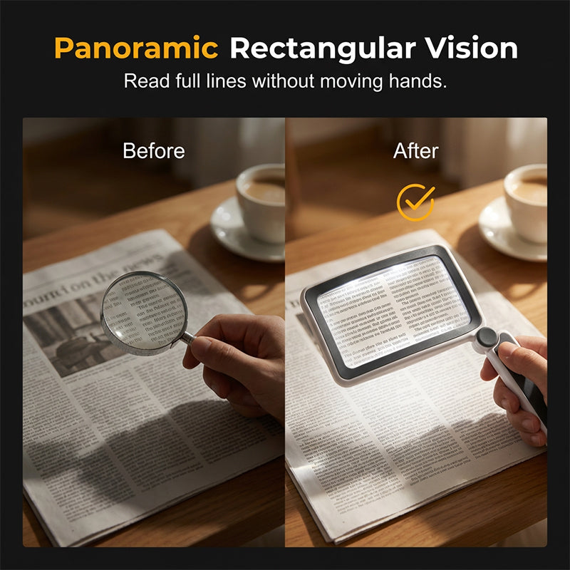 Gray folding handheld magnifying glass with built-in light for reading, designed for houseware and kitchen use by Aurenza Shop