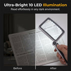 Gray folding handheld magnifying glass with built-in light, ideal for reading and detailed houseware tasks.