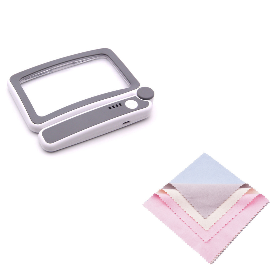 Gray folding handheld magnifying glass with built-in light for reading, ideal for home and kitchen use by Aurenza Shop.