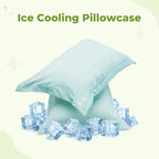 Pink ice cooling pillowcase by Aurenza Shop, skin-friendly and machine washable, shown on a pillow with a soft, smooth fabric surface.