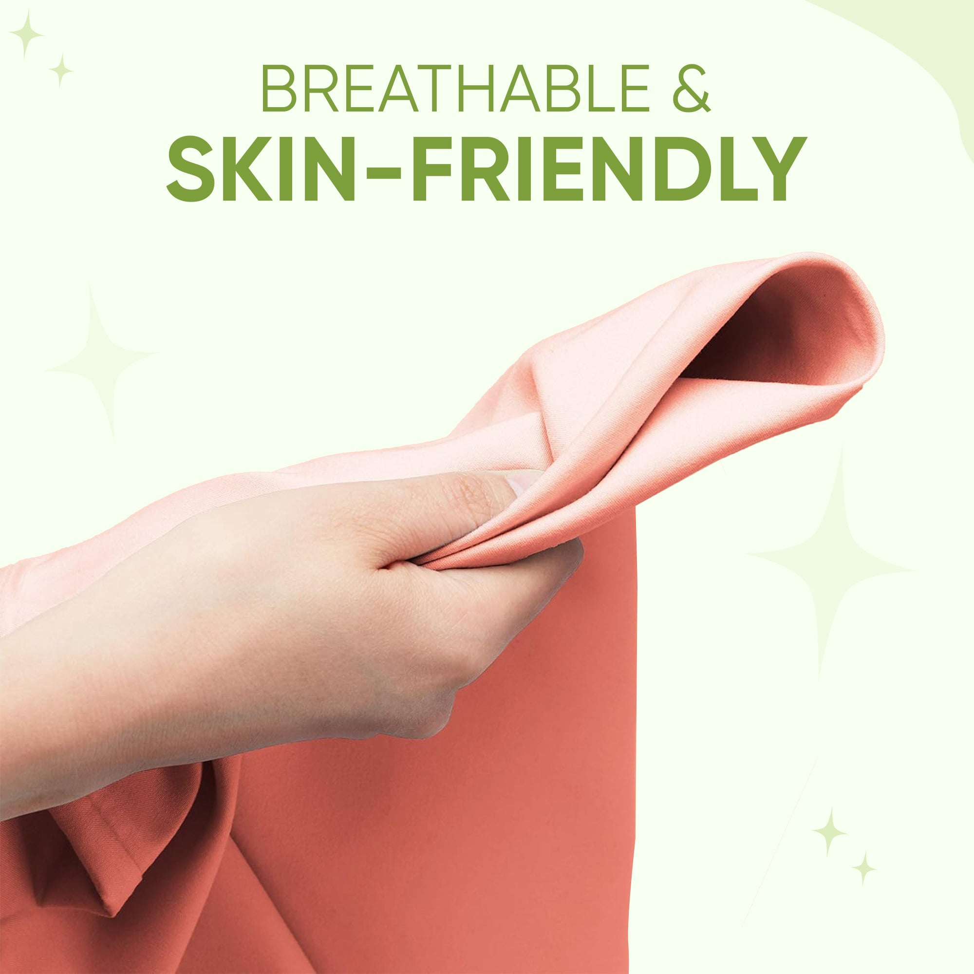 Pink ice cooling pillowcase by Aurenza Shop, skin-friendly and machine washable, shown on a pillow in a cozy bedroom setting.