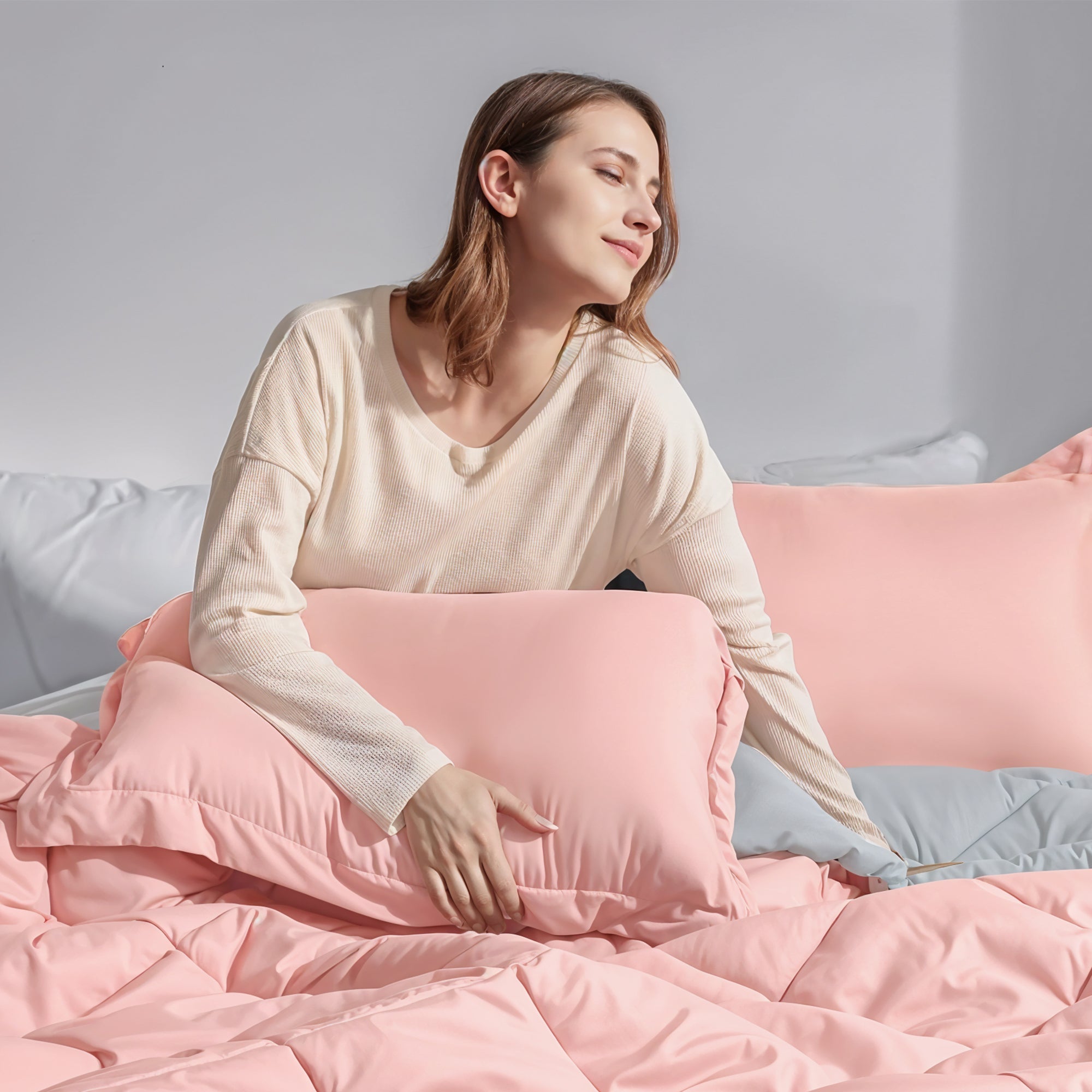 Pink Aurenza Shop ice cooling pillowcase showing smooth, skin-friendly fabric designed for cooling and comfort.