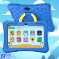Sky blue TinyBuddy Pro 3 kids educational tablet by Aurenza Shop, showing a colorful screen with educational icons and kid-friendly design.