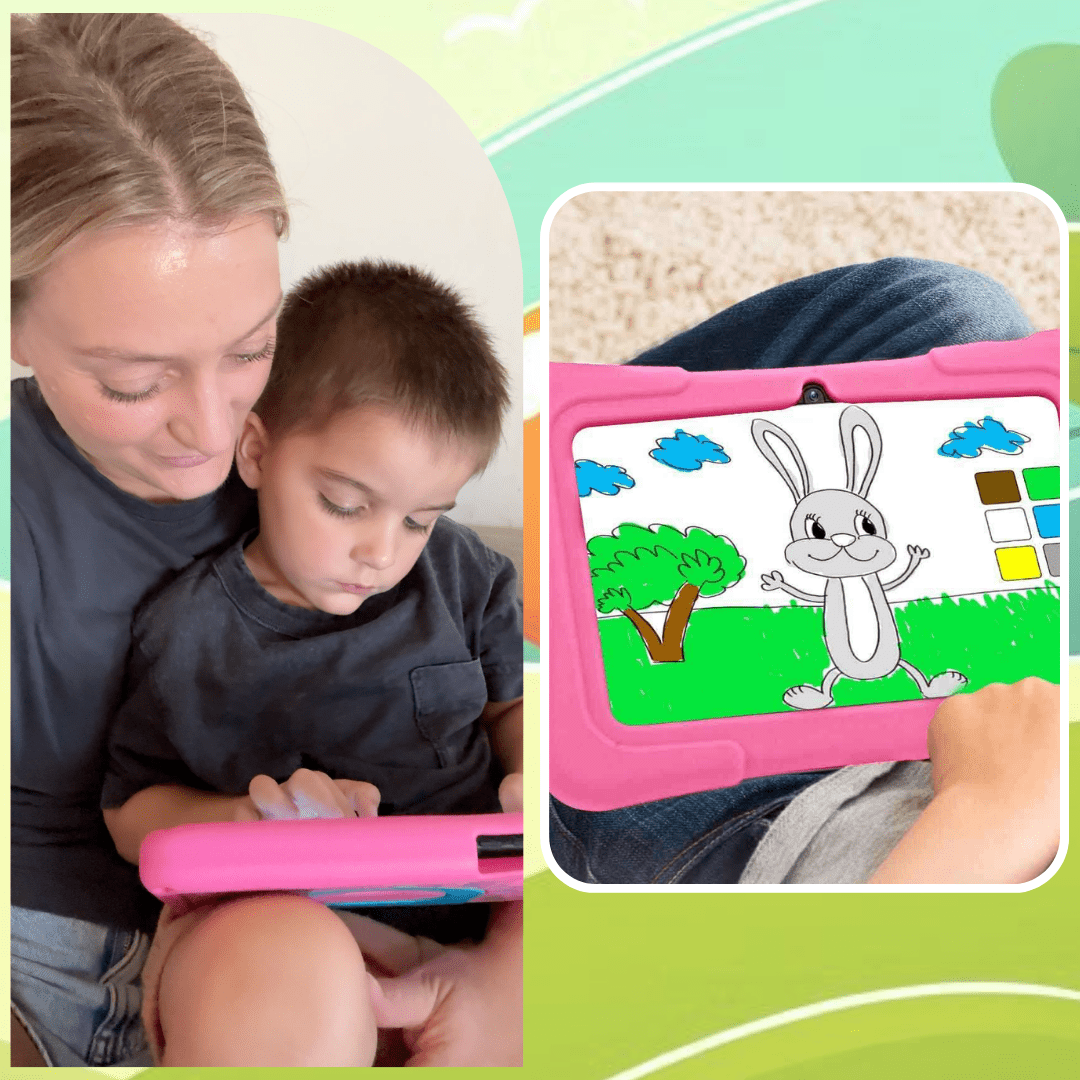Sky blue TinyBuddy Pro 3 kids educational tablet by Aurenza Shop with colorful screen and child-friendly design.