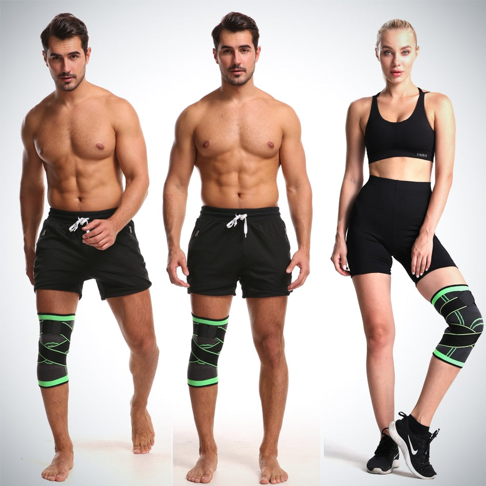 Aurenza Shop black and green compression knee support brace for men and women, ideal for running, walking, hiking, and sports.