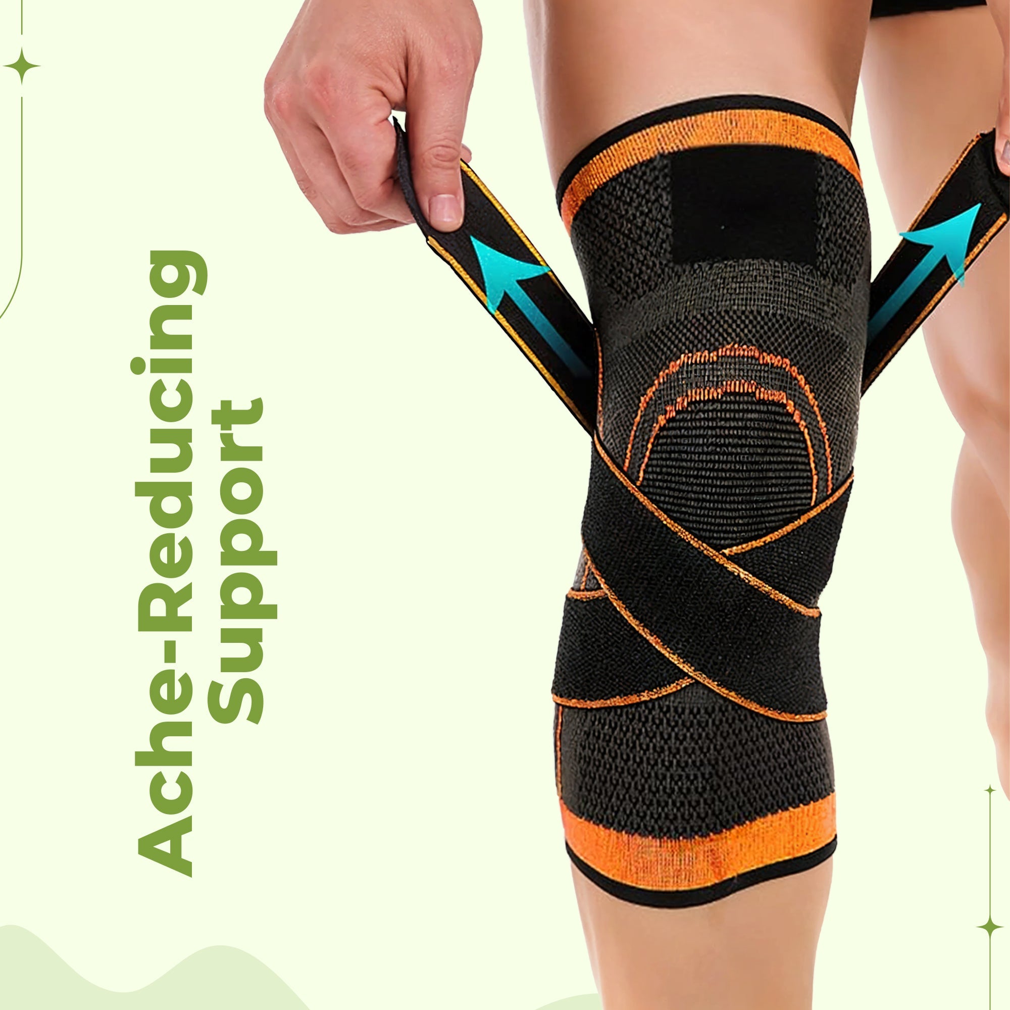 Black and green Aurenza Shop compression knee support sleeve for men and women, ideal for running, hiking, and sports activities.