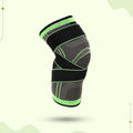 Black and green Aurenza Shop compression knee support brace for men and women, ideal for running, hiking, and sports activities.