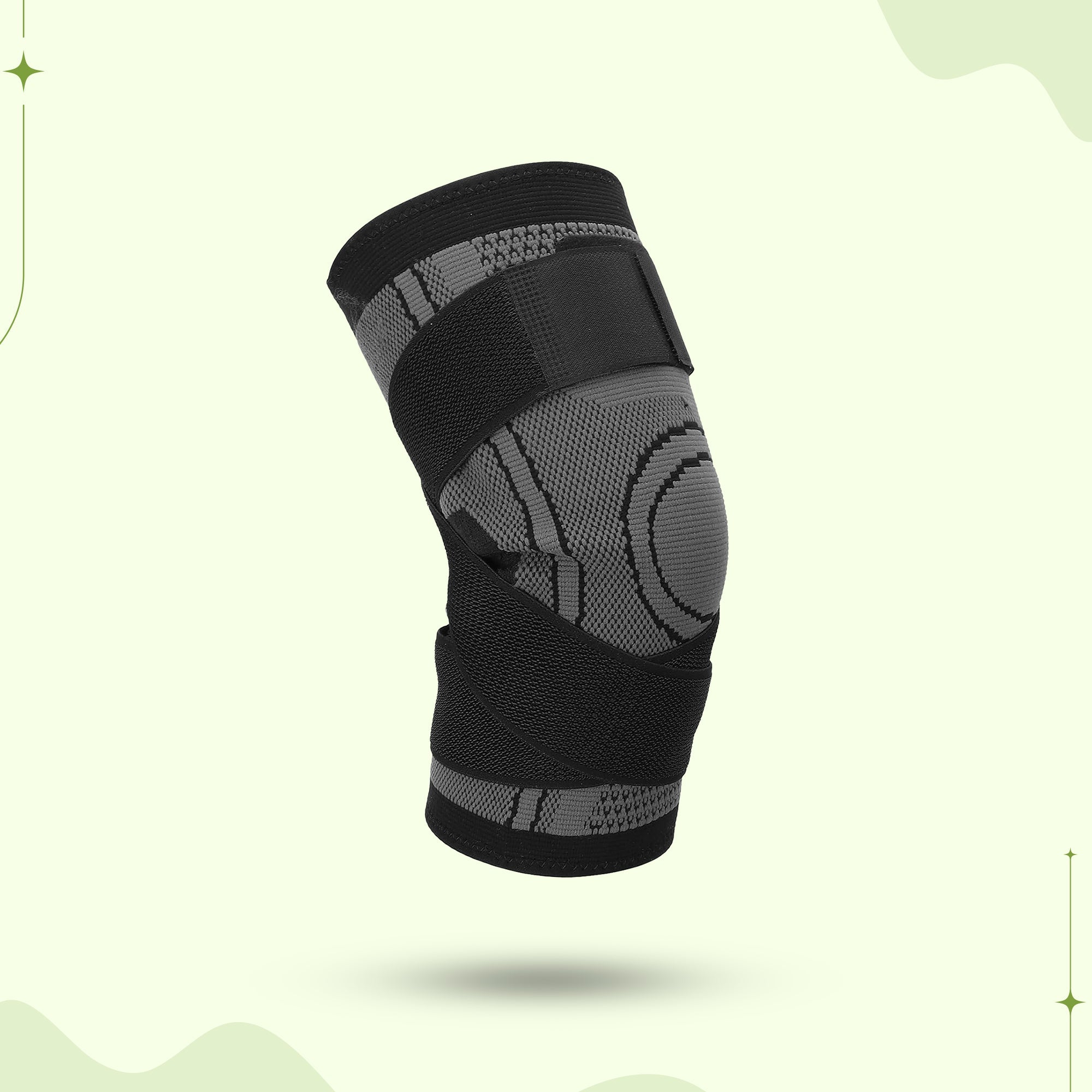 Aurenza Shop black and green compression knee support brace for men and women, suitable for running, hiking, and sports.