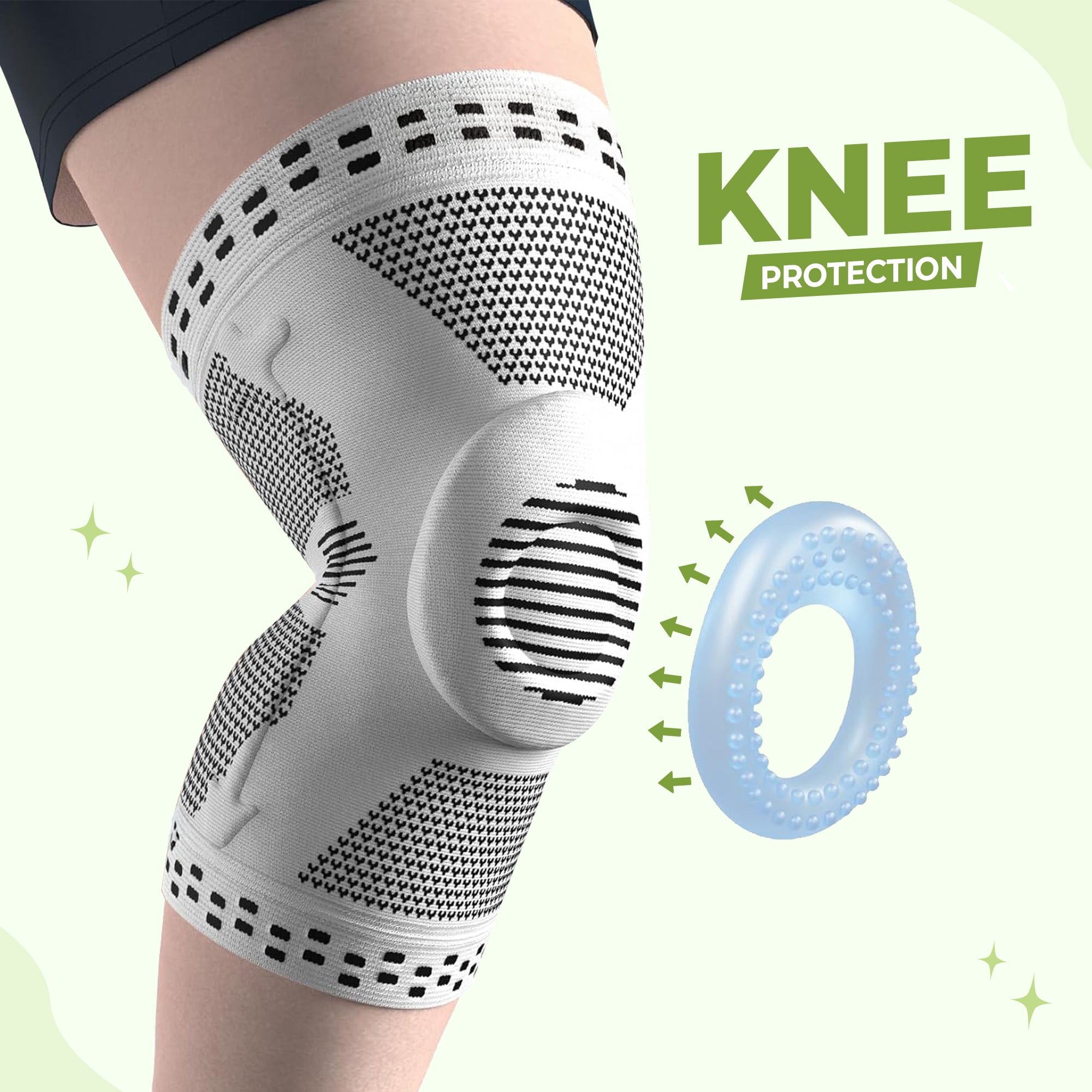Aurenza Shop grey compression knee sleeve providing all-day knee support and maximum comfort for knee pain relief.