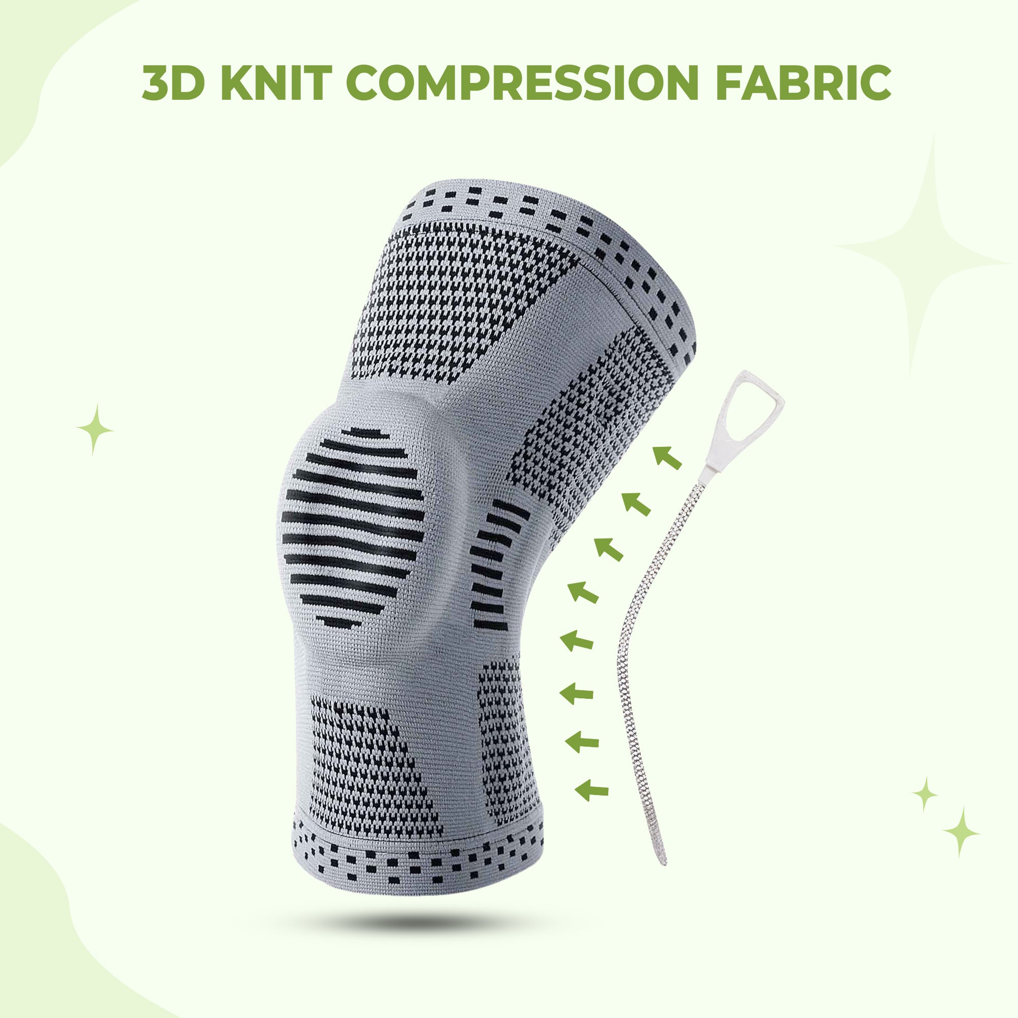 Aurenza Shop grey compression knee sleeve providing all-day knee support and maximum comfort for knee pain relief.
