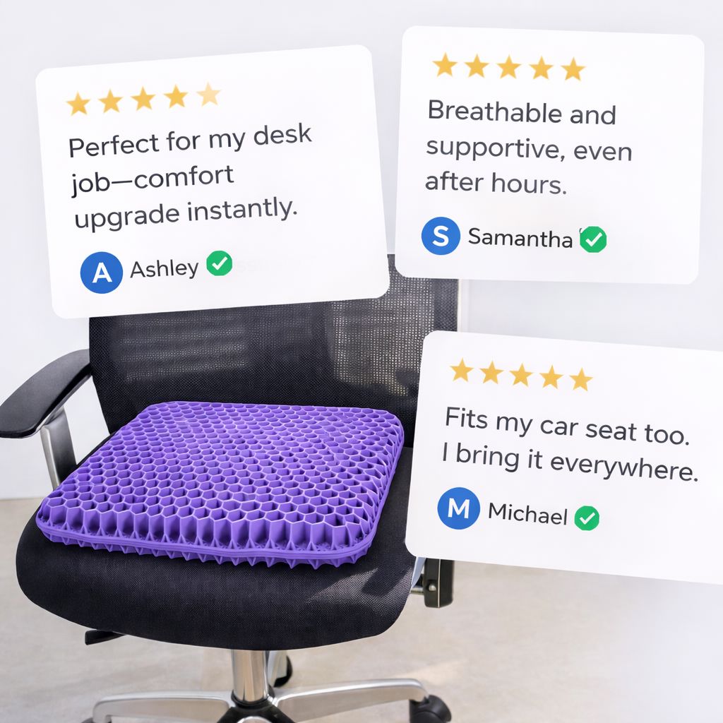 Aurenza Shop Lift & Align™ Gel Seat showing a cushioned ergonomic seat with supportive gel padding for comfort and posture.