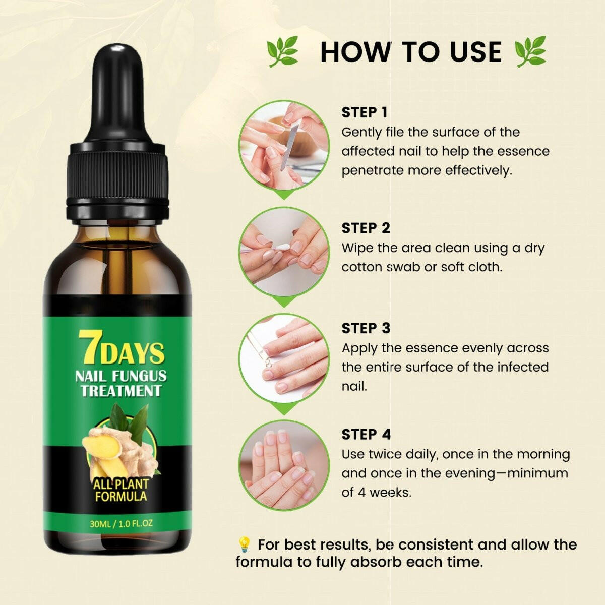 Aurenza Shop Ginger Nail Rescue Oil in a bottle, natural herbal formula for nourishing and strengthening nails, displayed on a clean background.
