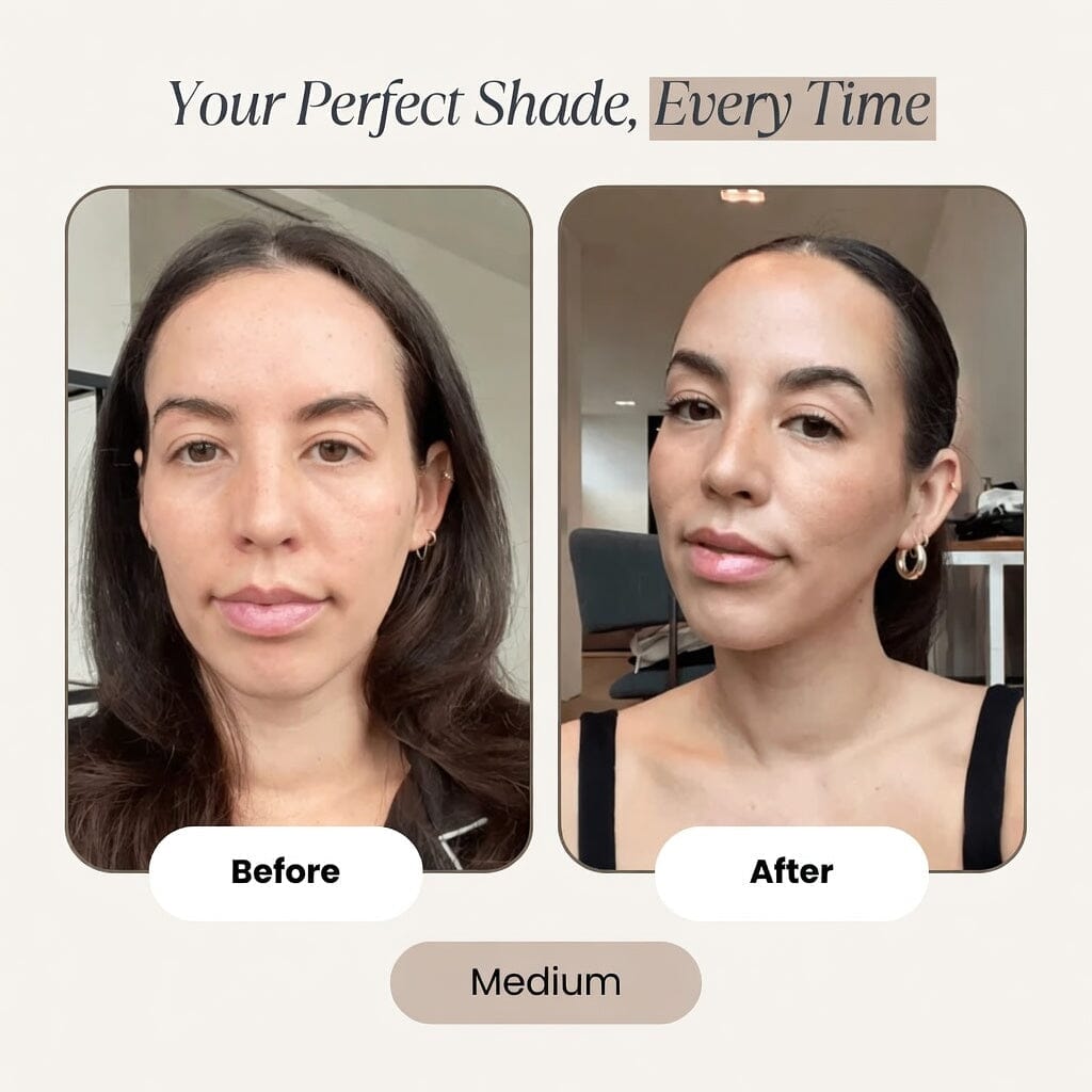 Aurenza Shop Color Changing Foundation Stick in natural shades, showing the product with a sleek, portable design and smooth texture.