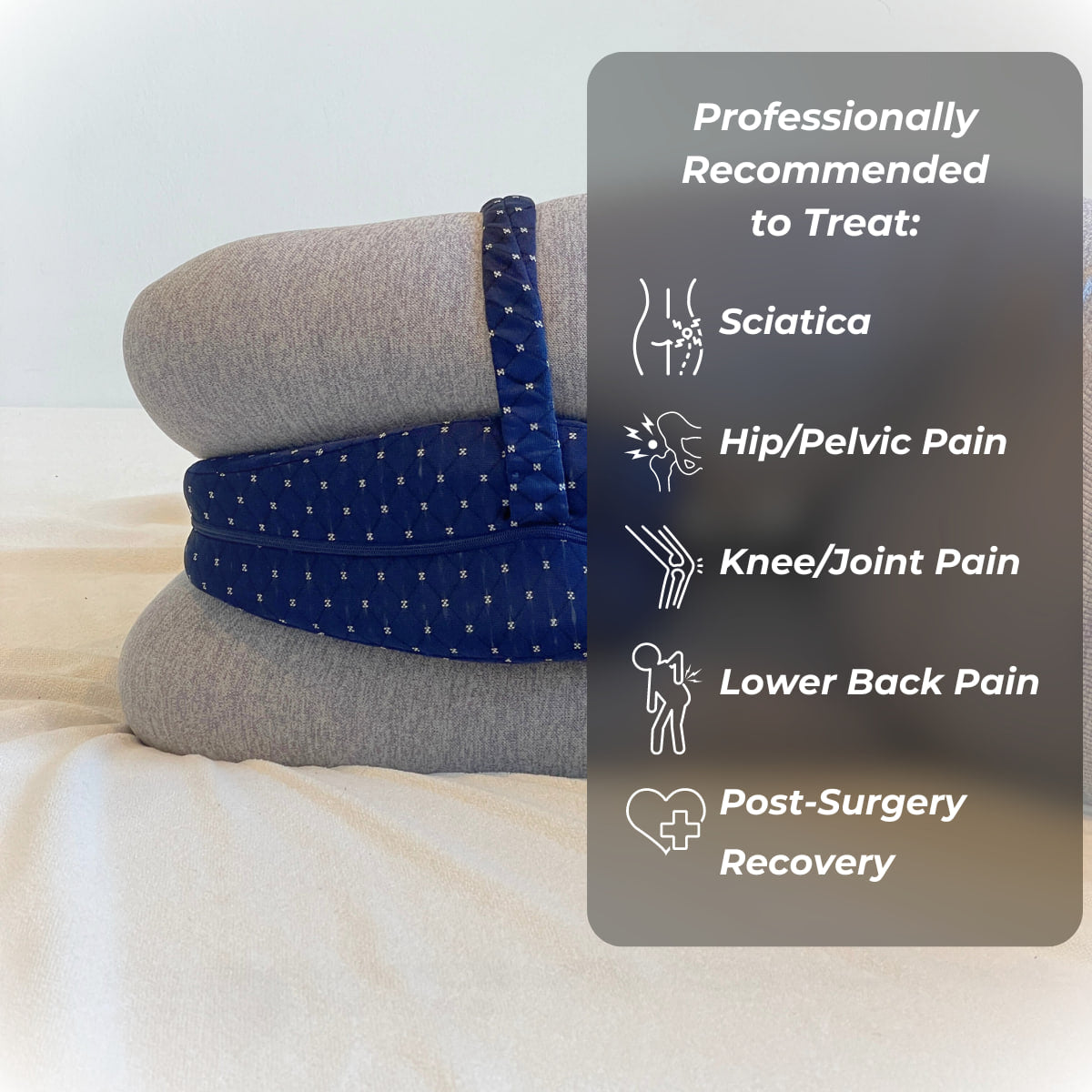 Navy Aurenza Shop alignment pillow with ergonomic design for neck and back support, made of soft, comfortable fabric.