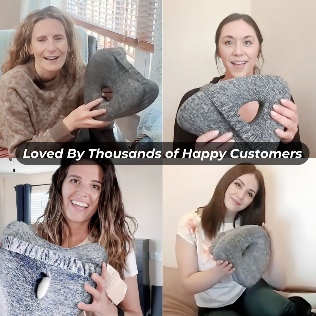 Navy Aurenza Shop alignment pillow with ergonomic design for neck and shoulder support during rest or travel.
