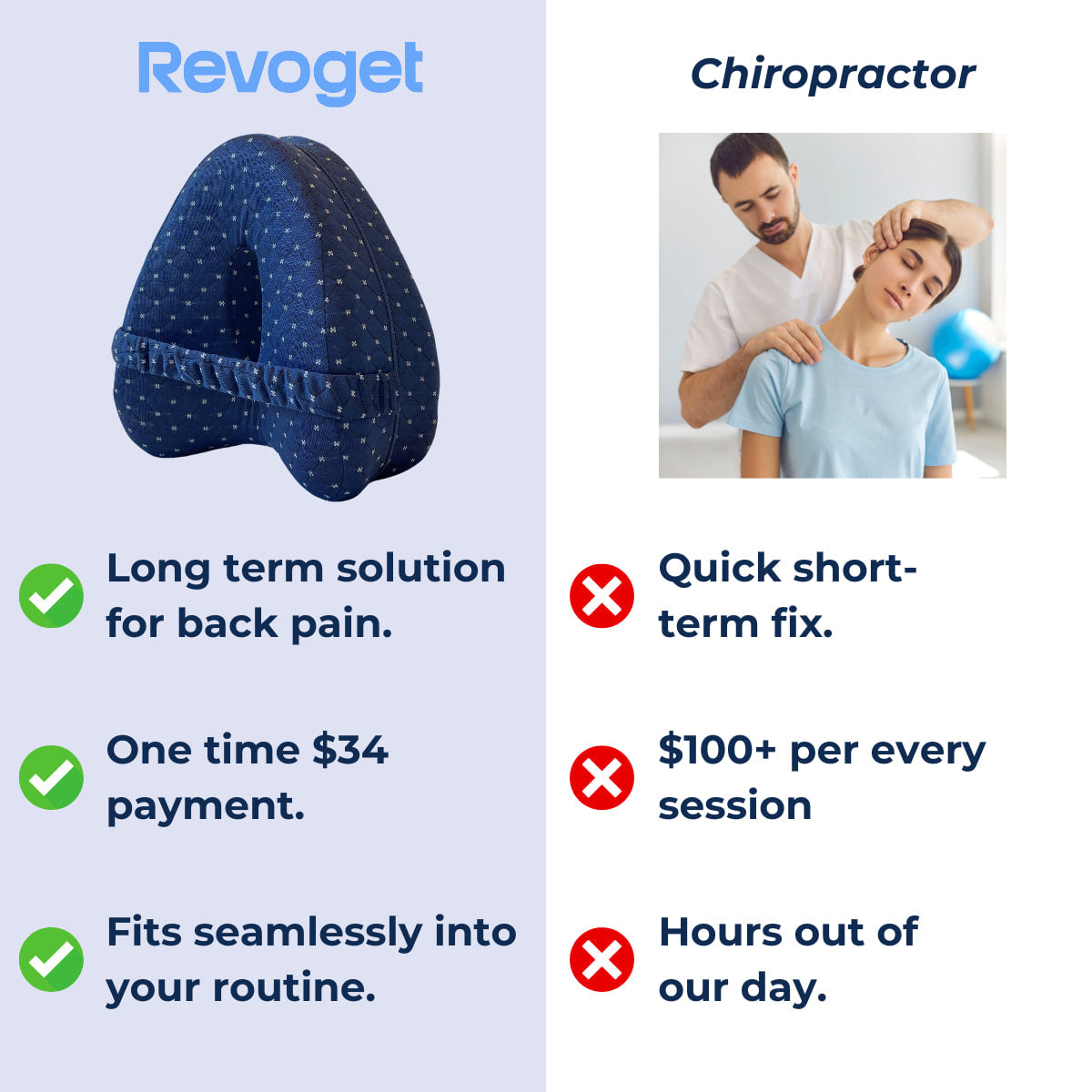 Navy Aurenza Shop alignment pillow with ergonomic design for neck and shoulder support and proper spinal alignment.