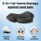 Aurenza Therava 3-in-1 Neck Massager showing a sleek black device for relieving neck tension and muscle pain.