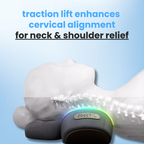 Aurenza Therava 3-in-1 Neck Massager showing a sleek device with adjustable straps and massage nodes for neck relief.