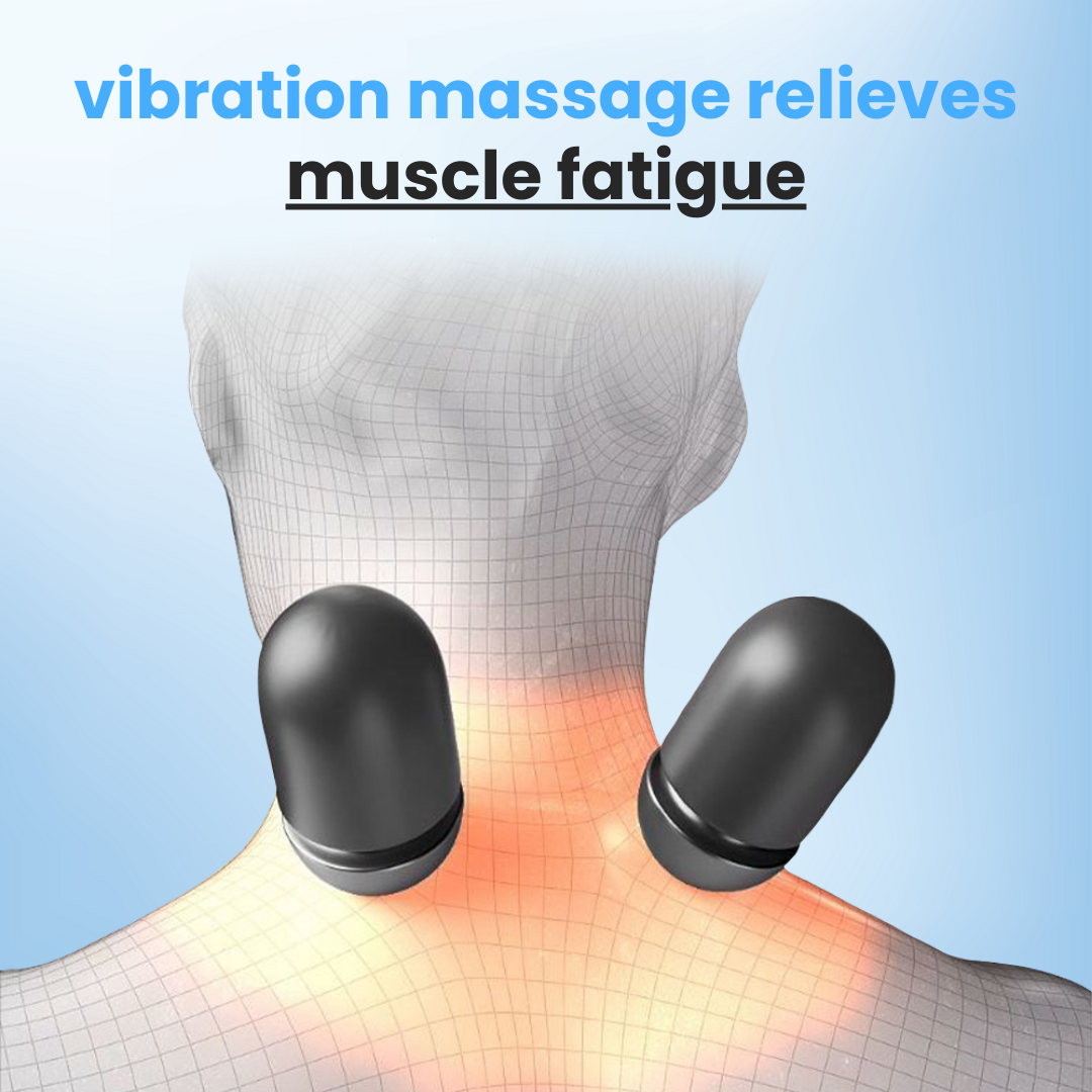 Aurenza Therava 3-in-1 Neck Massager showing ergonomic design with adjustable straps and built-in massage nodes.